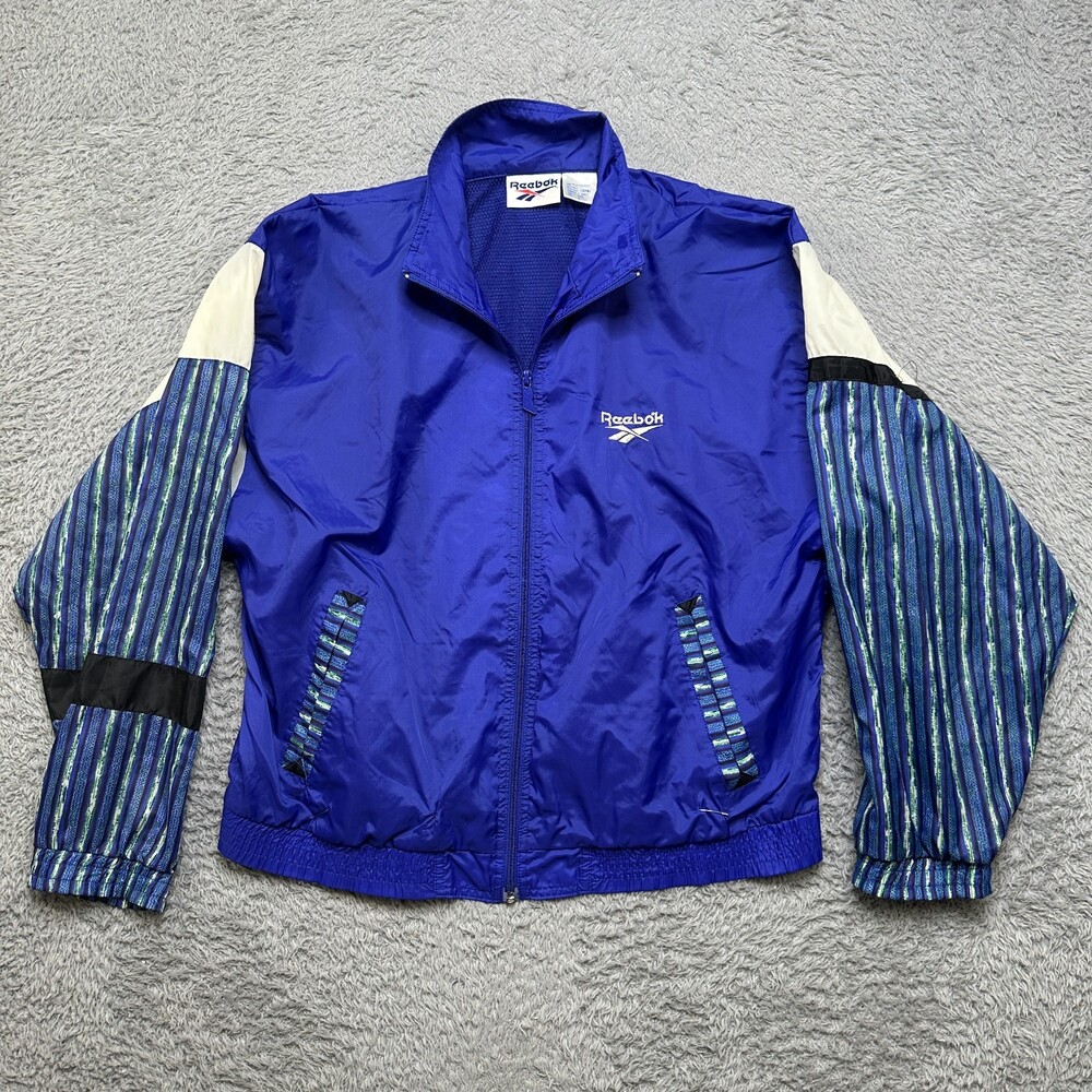Vintage Reebok 90s Windbreaker Jacket Women’s Large Blue 90s Nylon Full Zip